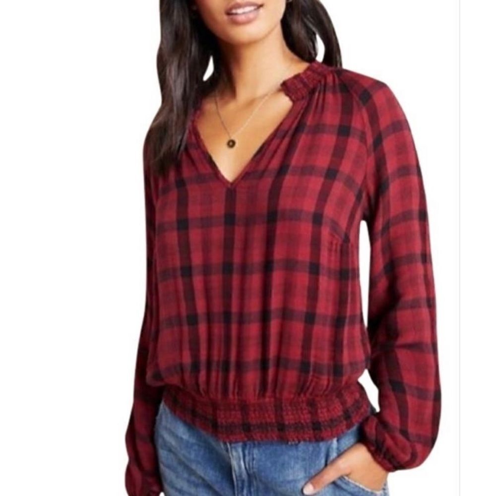 EUC Anthropologie Cloth & Stone Sara Red Plaid Shirt Large